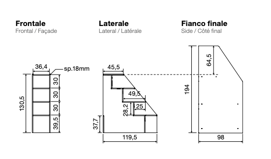 Cameretta a soppalco con armadio angolare, finitura Giallo cedro, Olmo natura, Visone