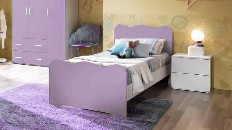 Letto singolo di design linea onda, Lilla