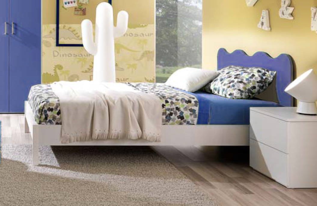 Letto una piazza e mezza linea onda, finitura Blu