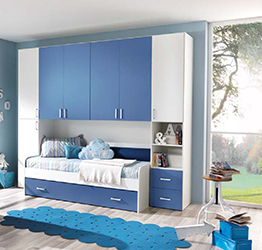 Cameretta a ponte con cassetti in finitura bianco frassinato e stratus