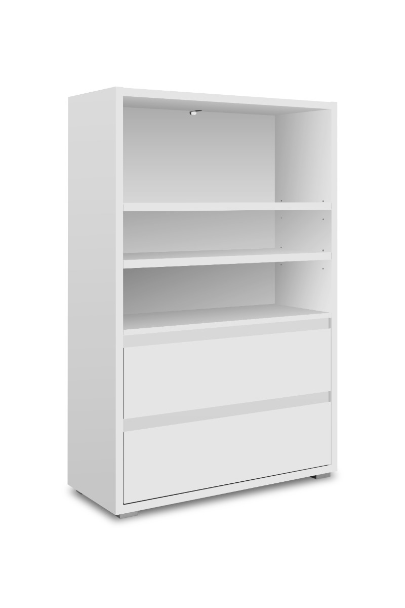Capiente Libreria moderna con 2 cassetti, finitura Bianco opaco