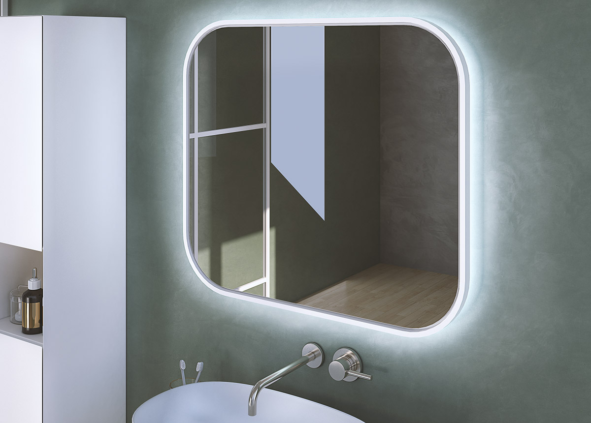Mobile da bagno sospeso con lavabo in appoggio, finitura Bianco opaco e Rovere