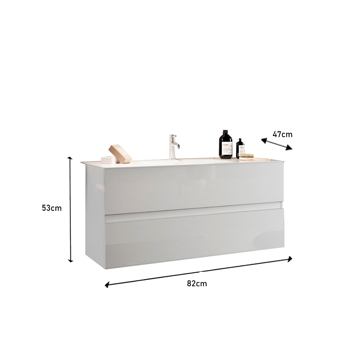 Mobile bagno sospeso, 2 cassetti, L.82 cm
