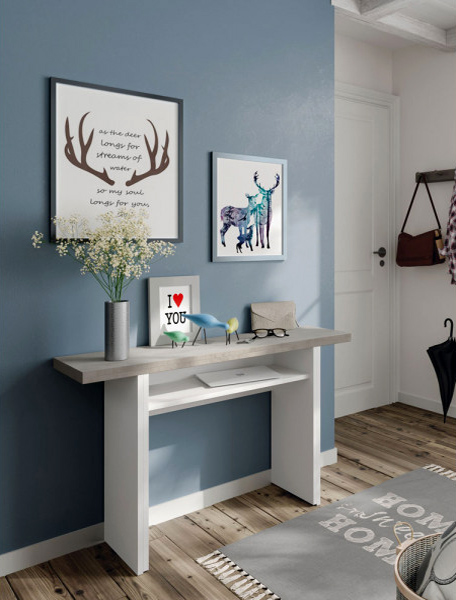 Consolle moderna apribile, bianca artik e beton