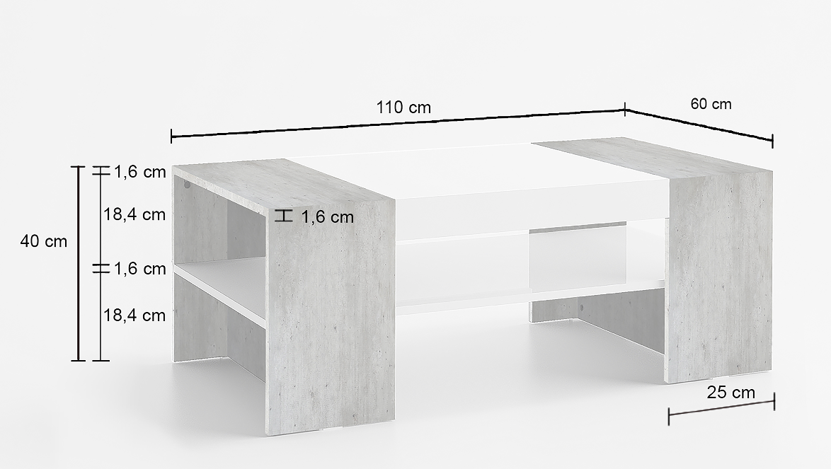 Tavolino soggiorno moderno, Bianco e Cemento