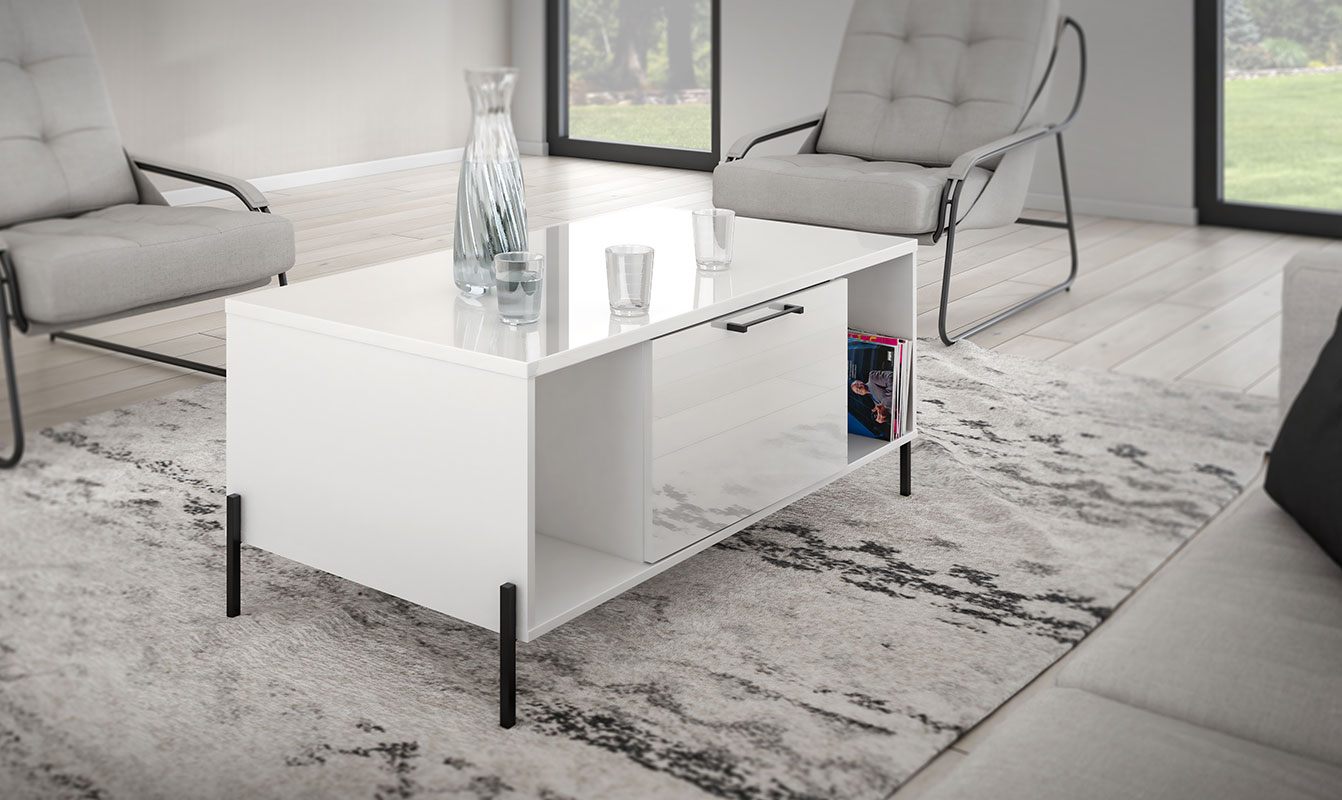 Soggiorno completo Bianco lucido con piedini neri