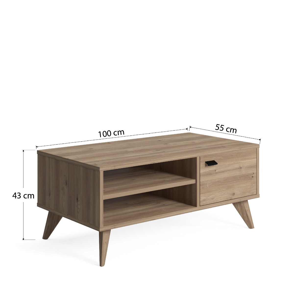 Tavolino Ankara, un'anta e un ripiano in finitura Rovere