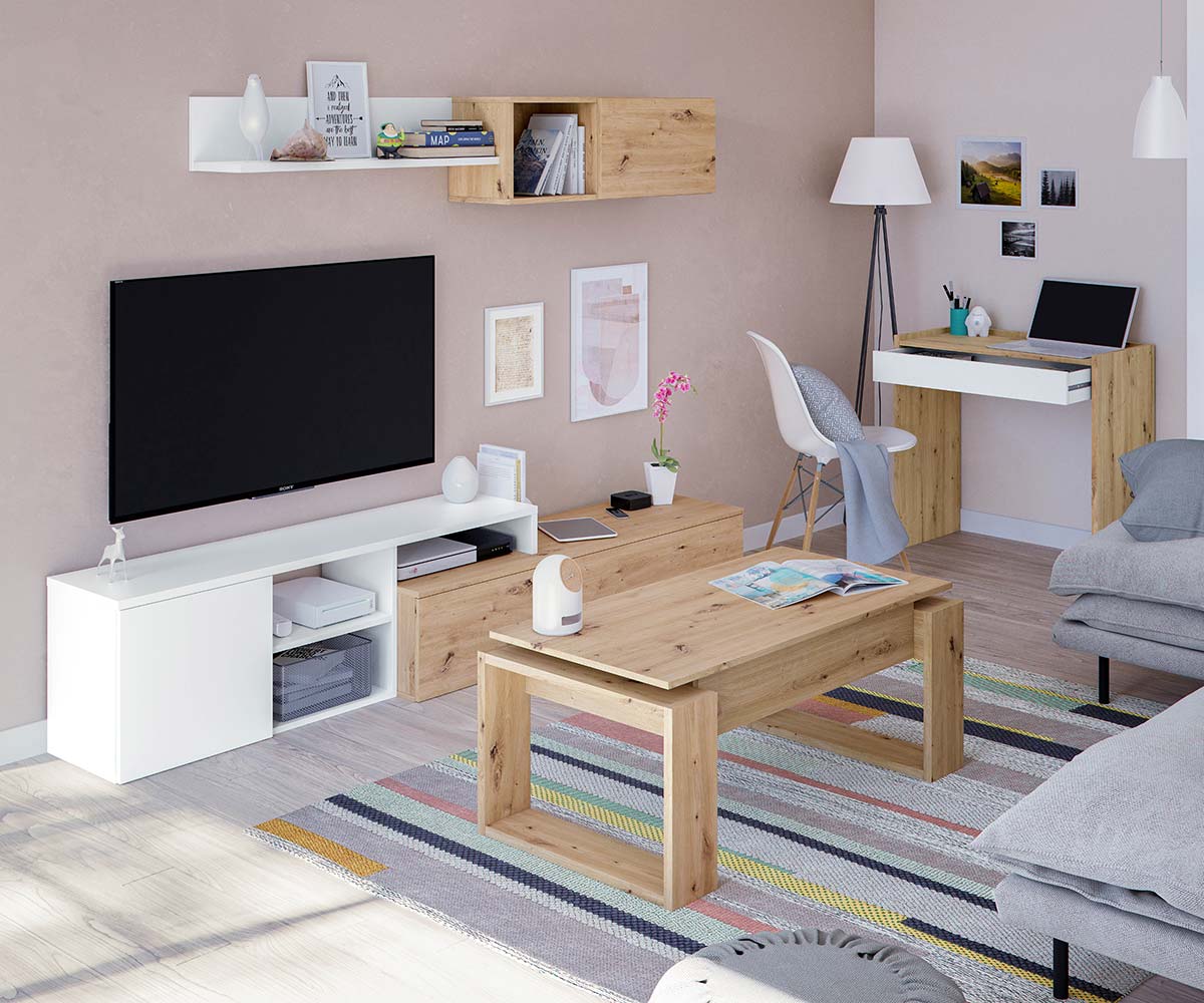 Tavolino da caffè estraibile, finitura Rovere nodi