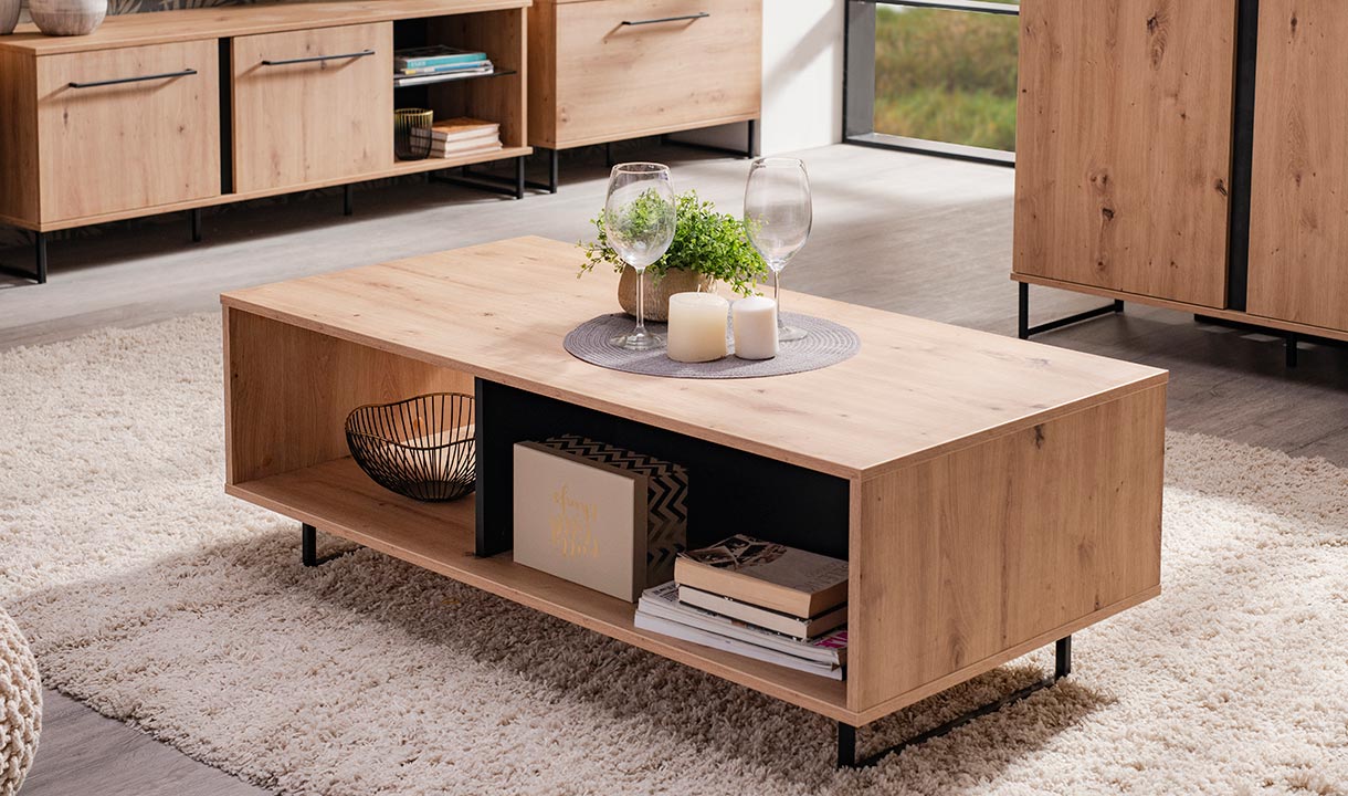 Tavolino industry soggiorno, finitura Rovere e Nero