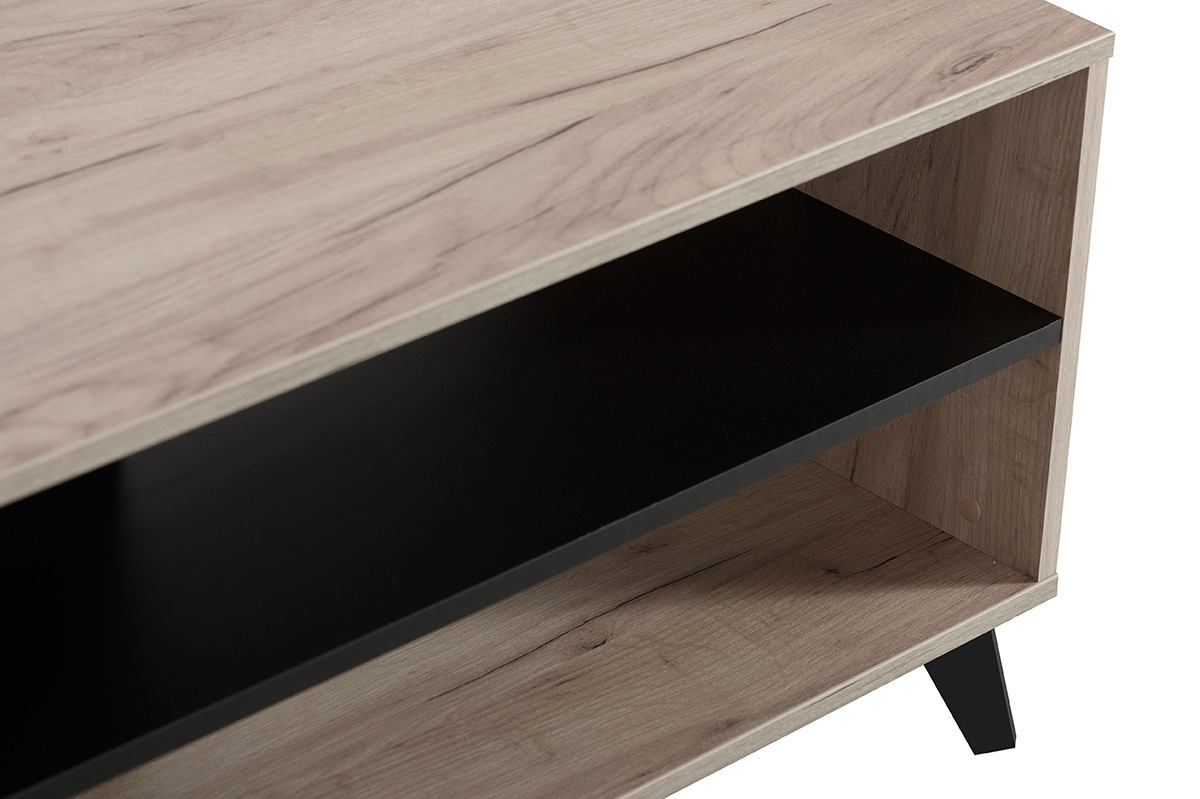 Tavolino soggiorno con piedini, finirura Rovere e Nero