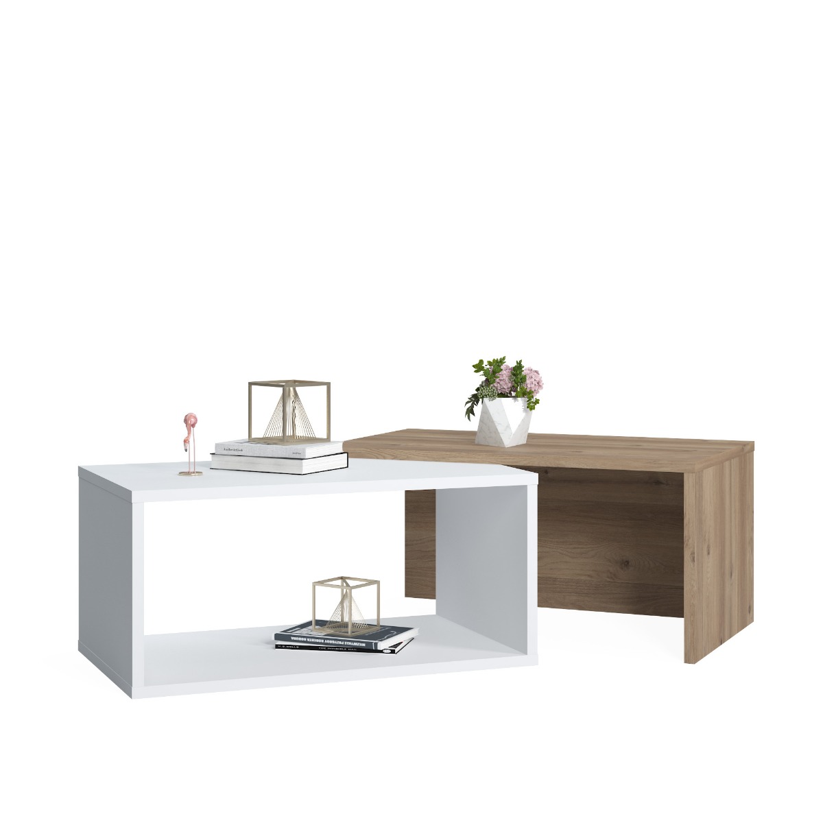 Tavolino Ankara da caffe con piano scorrevole, Bianco e Rovere