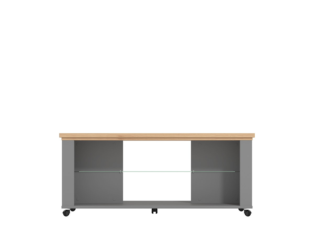 Tavolino con ripiano vetro, finitura Rovere e Grigio