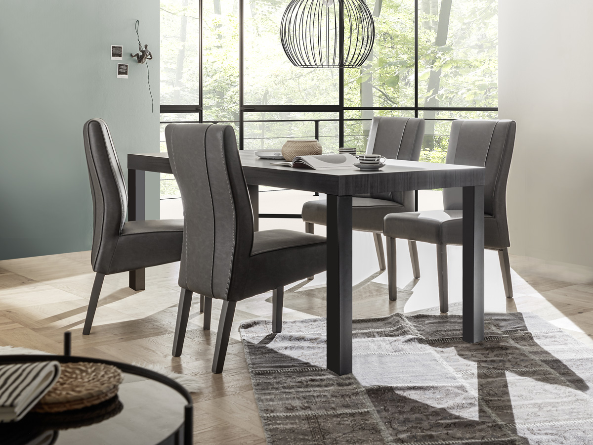 Soggiorno moderno, sala da pranzo moderna, composta da madie e tavolo, frassinato nero