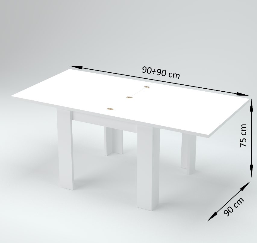 Tavolo quadrato 90x90 in finitura Cemento con apertura a libro
