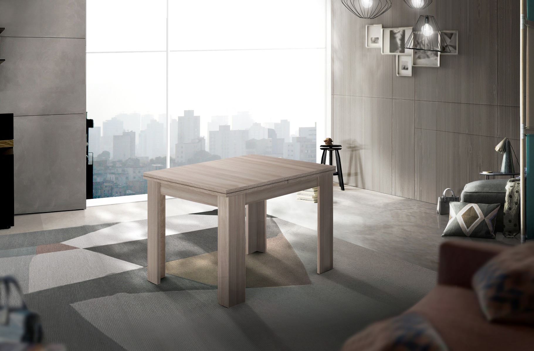 Tavolo moderno 90x90 apertura a libro, finitura Olmo