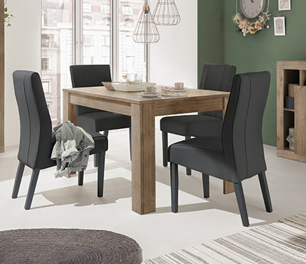 Sala completa Mercure, composta da tavolo moderno, libreria, madia 4 ante 