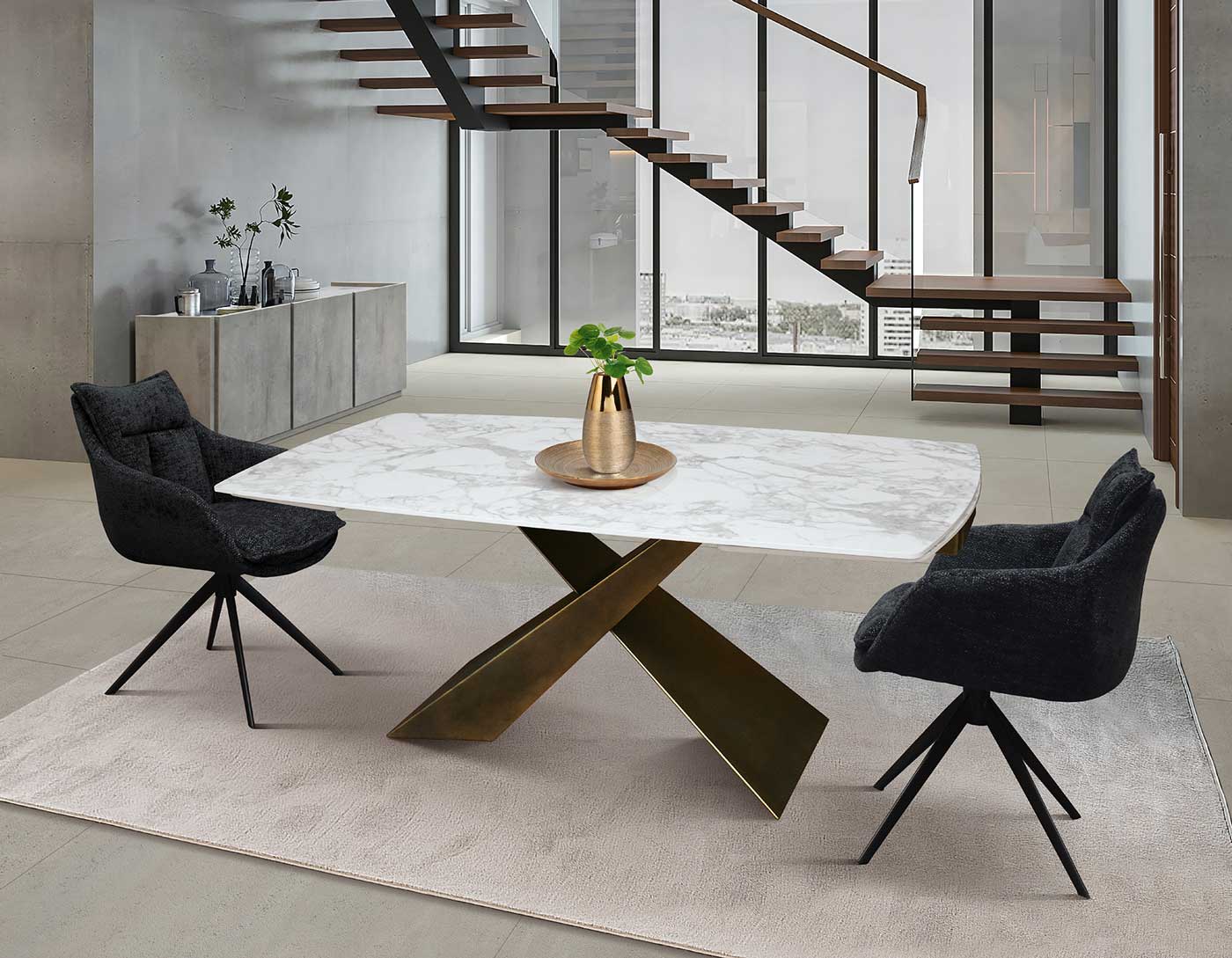 tavolo con gamba bronzo e piano in ceramica