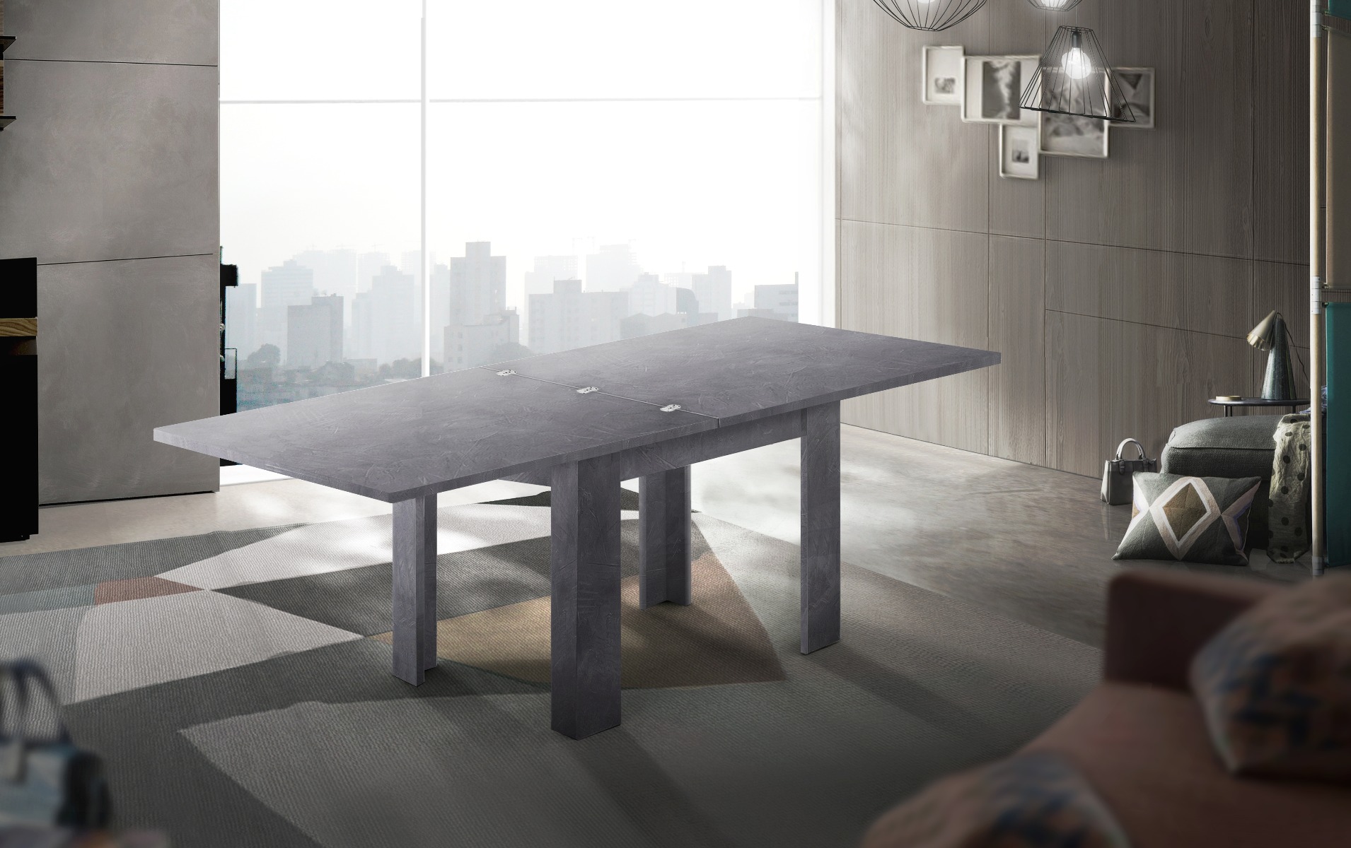 Tavolo quadrato 90x90 in finitura Ardesia con apertura a libro