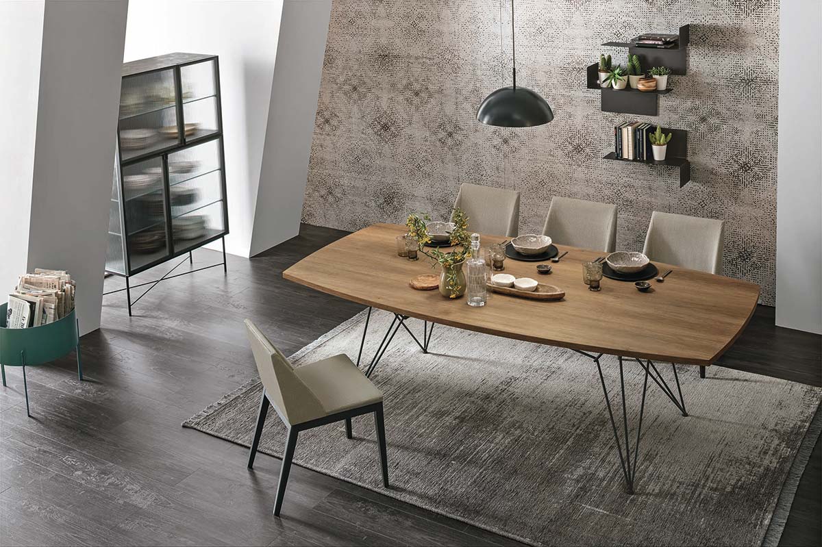 Tavolo moderno L.240, finitura Nodato chiaro e metallo Antracite