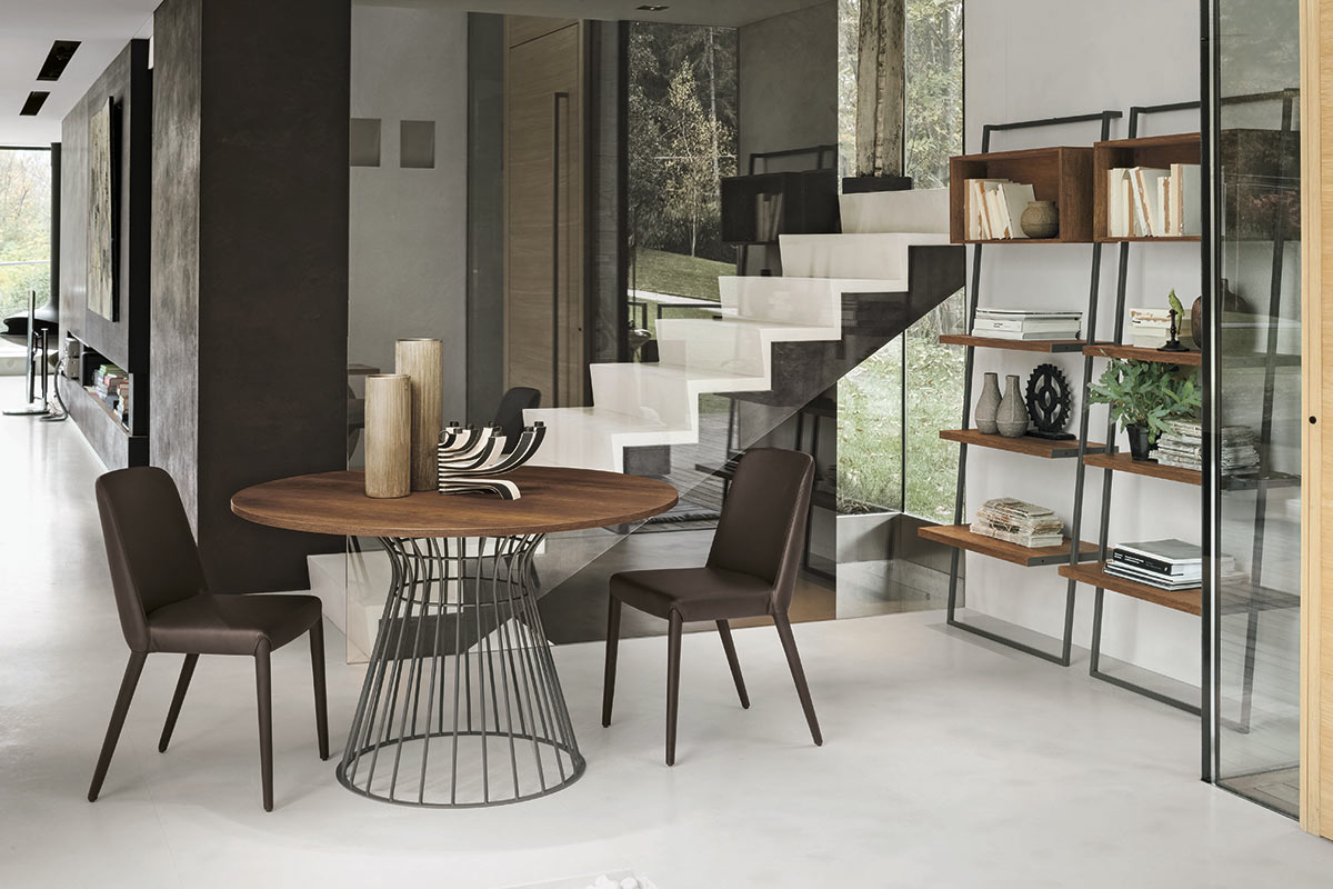 Tavolo tondo di design con struttura in finitura antracite 