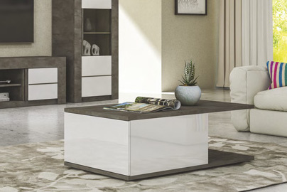 Tavolino da salotto con 1 cassetto, Ossido e Bianco lucido serigrafato