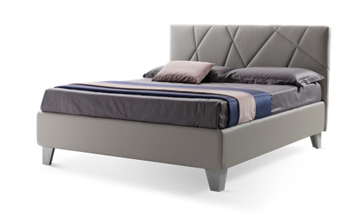 Letto matrimoniale Tarazed con contenitore in ecopelle in finitura grigio fumo