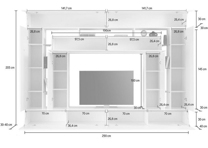 Pareti salotto parete attrezzata di grande dimensioni completamente bianca lucida