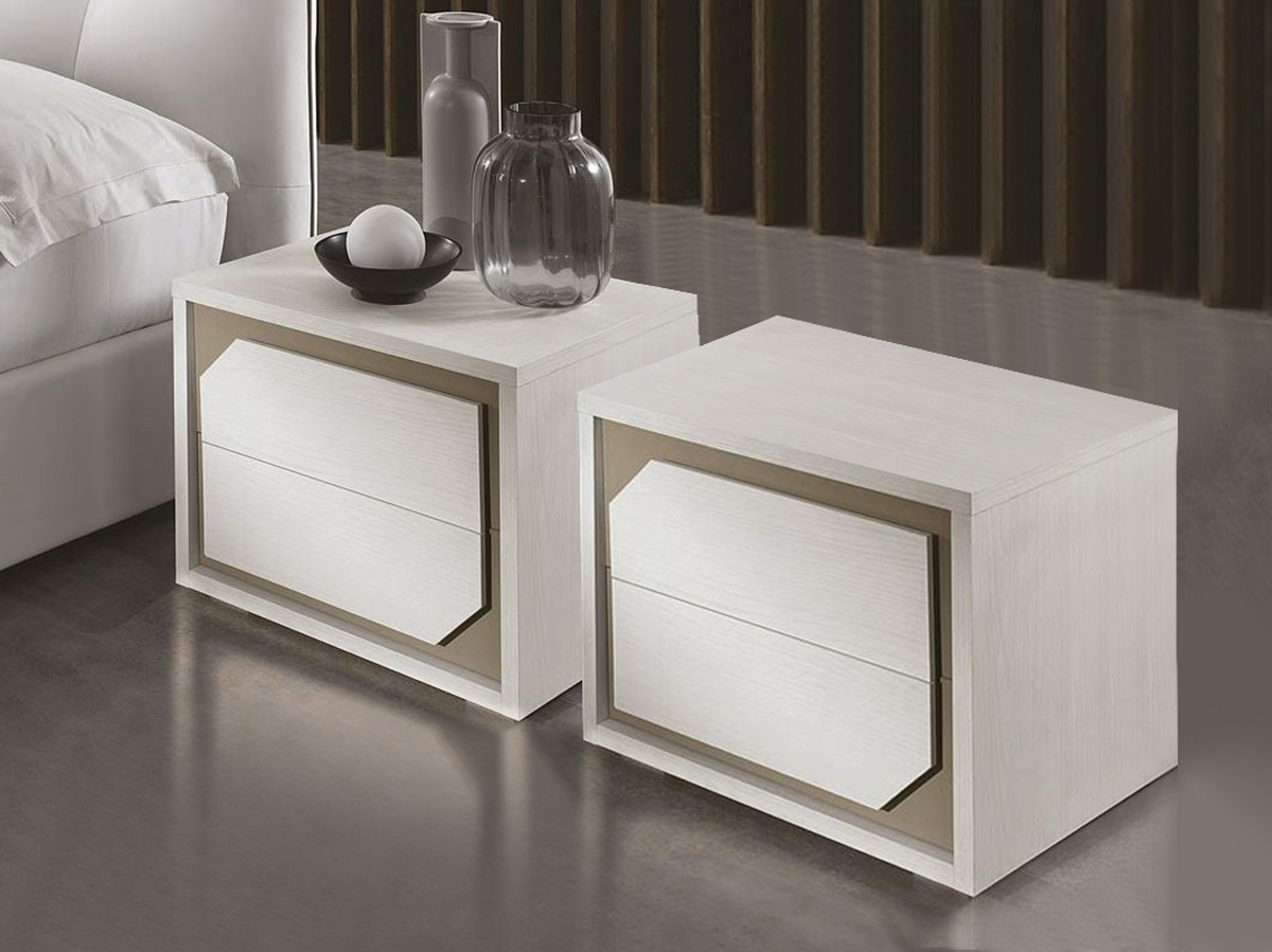 Set zona notte, Comò e Comodini, Olmo Bianco e Visone Made in Italy