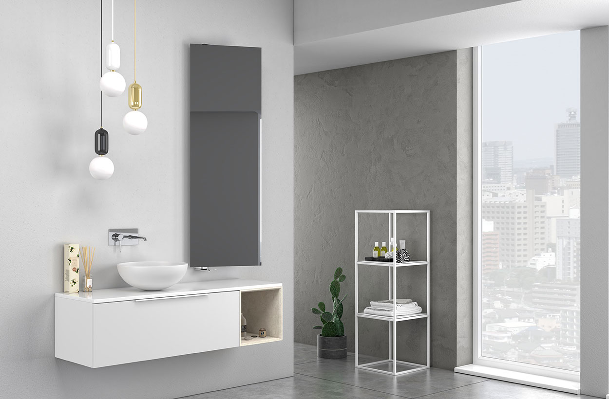Bagno di design sospeso Bianco, Beige con specchio inclinabile