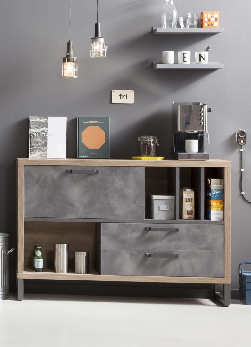 Madia Industry per ufficio in finitura Rovere e Grigio smoke