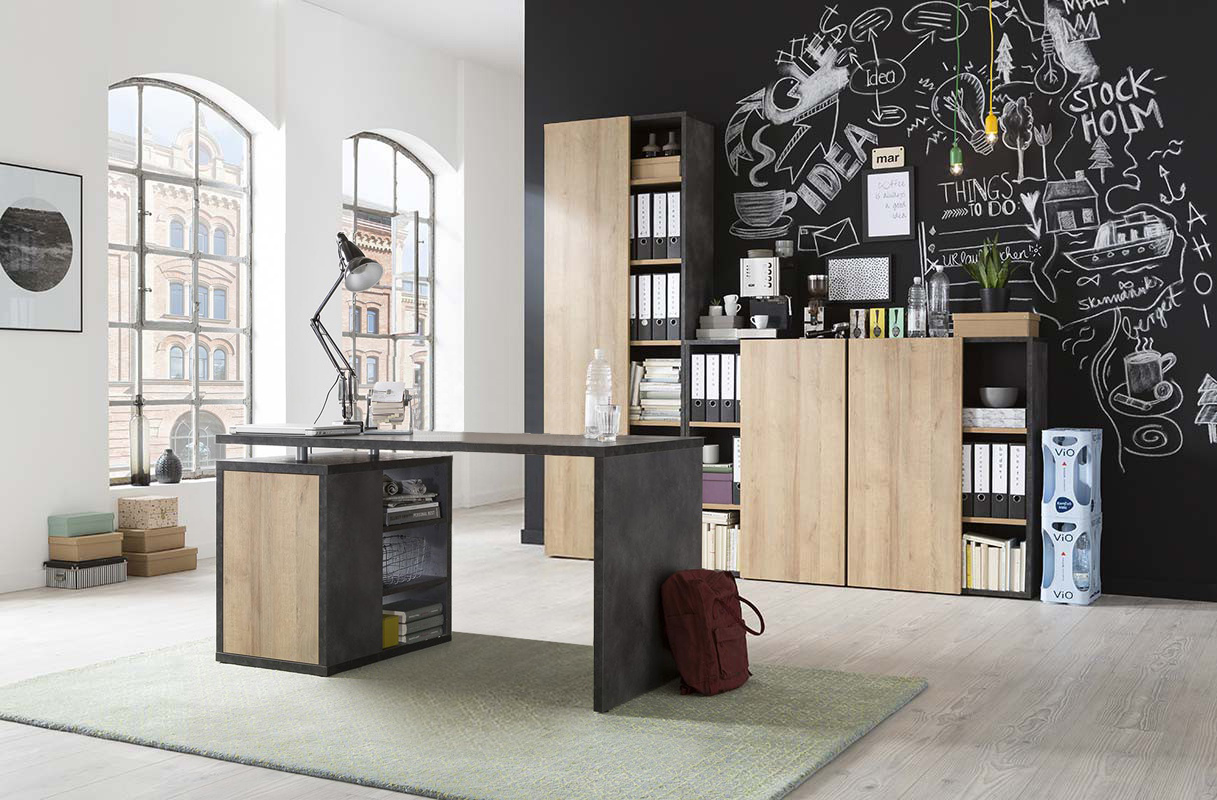 Ufficio Point completo con 3 librerie e una scrivania in finitura ossido e rovere