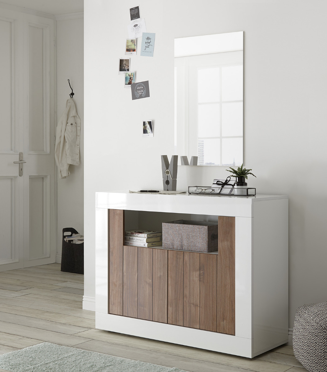 Madia moderna con 2 ante in finitura Noce Dark e Bianco Lucido