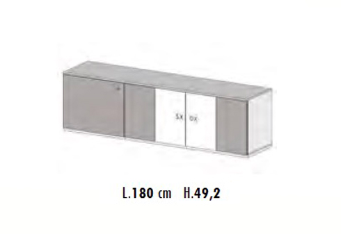 Credenza sospesa, Madia moderna, 5 ante, finitura Bianco, Alluminio e Grey