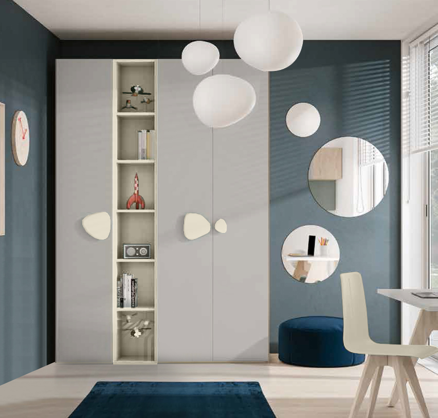 Armadio moderno con 3 ante battenti, Grigio, Orzo e Olmo natura