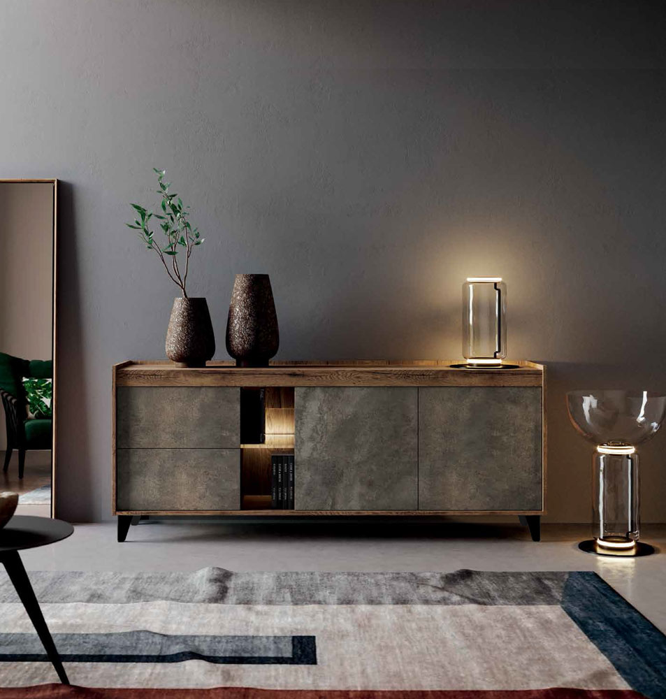 Madia Rovere tabacco e Ardesia chiara con 2 ante e 2 cassetti