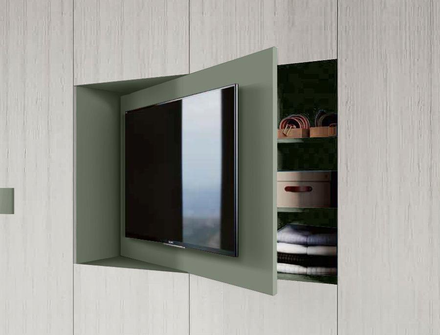 Armadio camera letto con vano tv, Bianco Altea e Agave