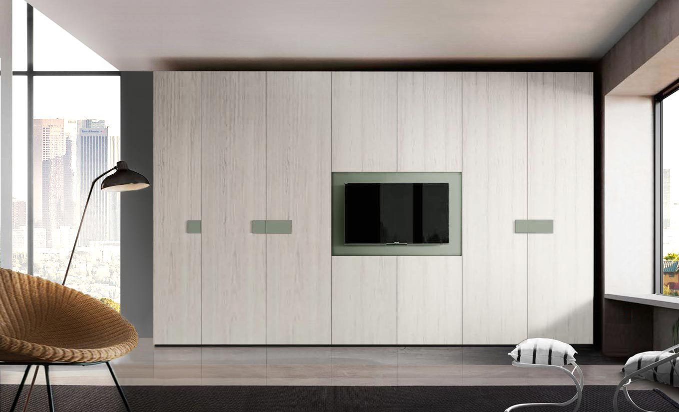 Armadio camera letto con vano tv, Bianco Altea e Agave