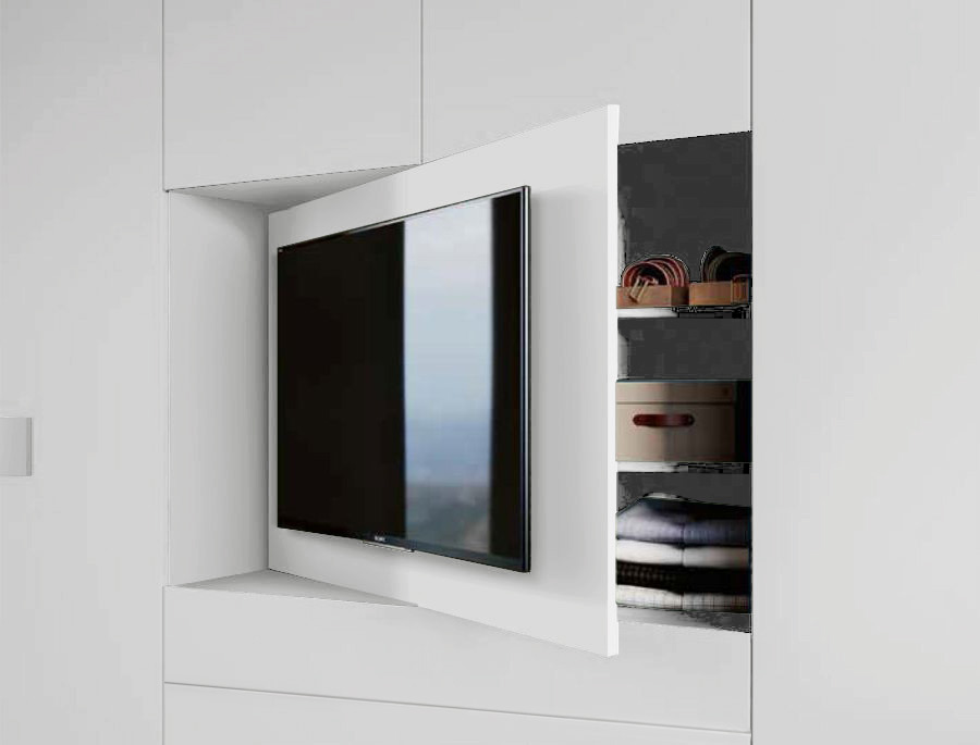 Armadio camera letto con vano tv, Bianco Opaco