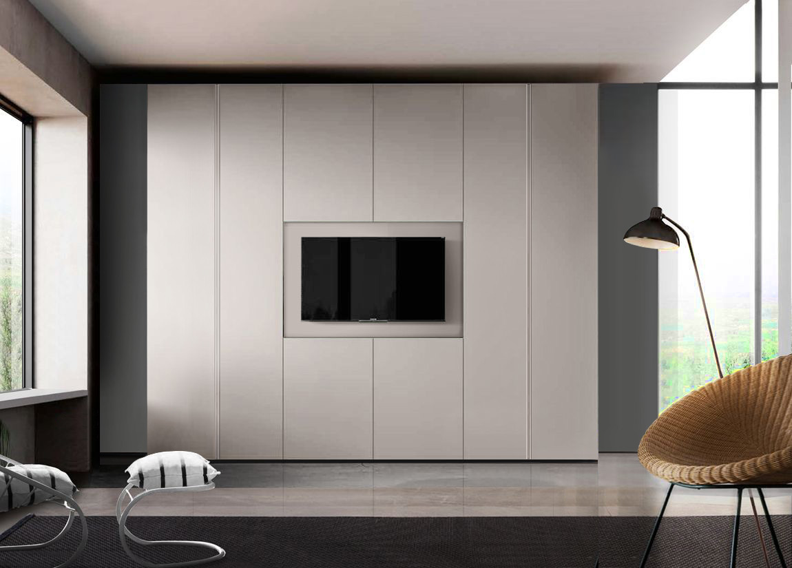 Armadio camera letto con vano tv, Grigio Seta