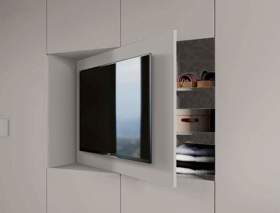 Armadio camera letto con vano tv, Grigio Seta