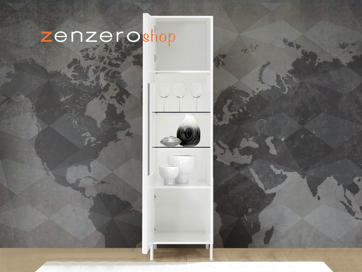 Vetrina 1 anta, stile moderno, finitura bianco lucido