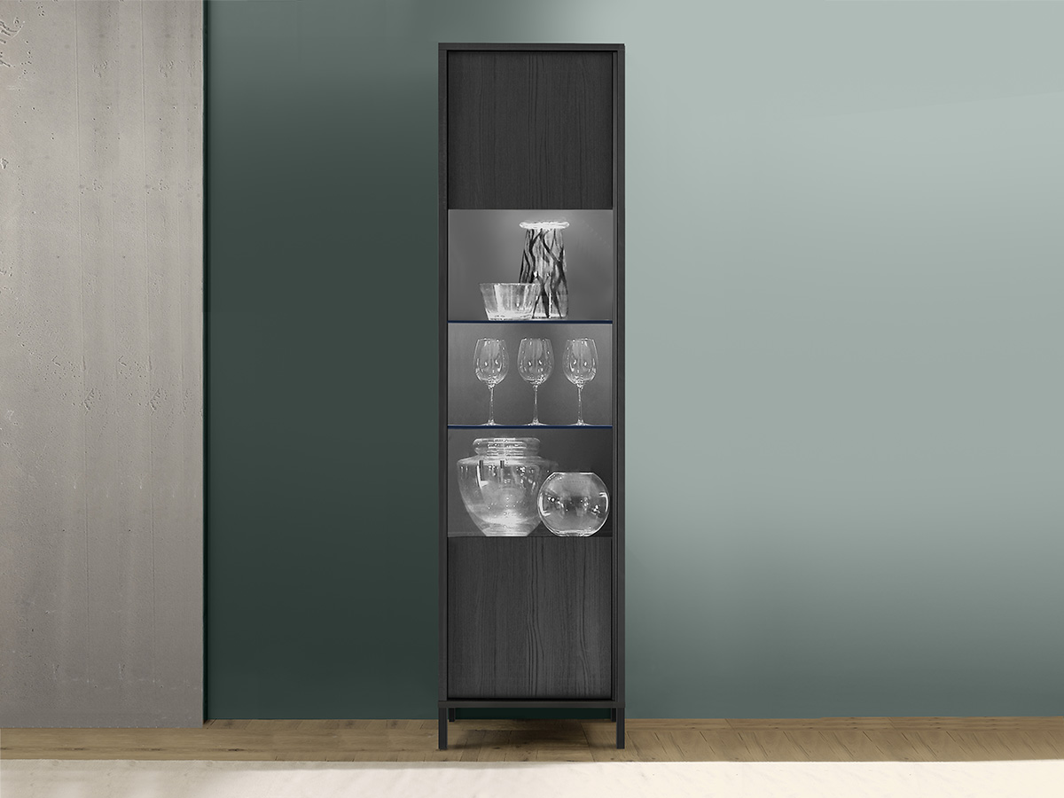 Vetrina 1 anta, stile moderno, finitura frassinato nero