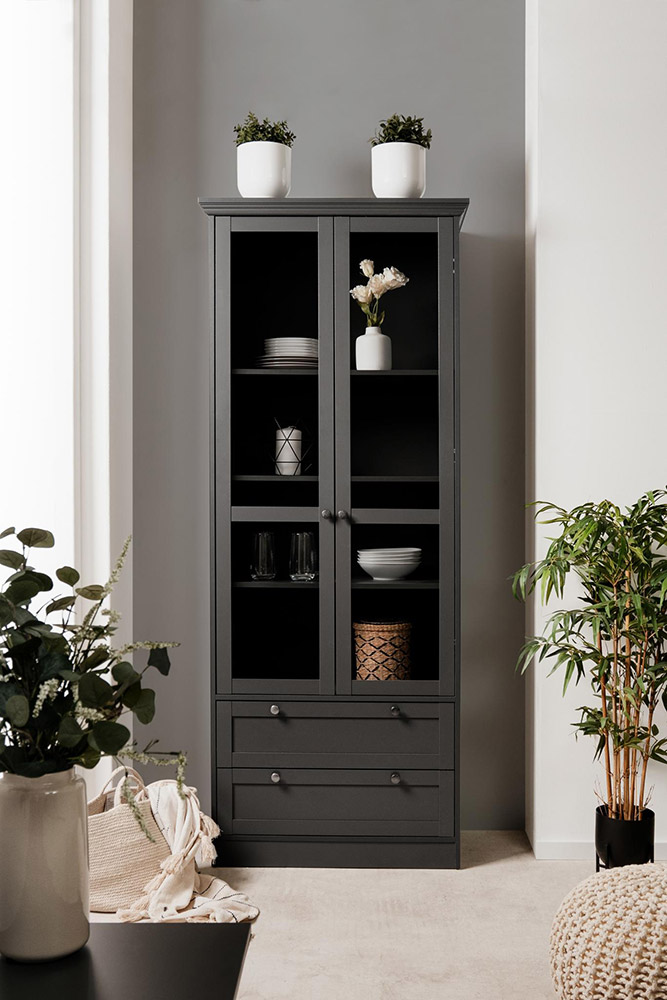 Sala completa in stile scandinavo in finitura grigio antracite 