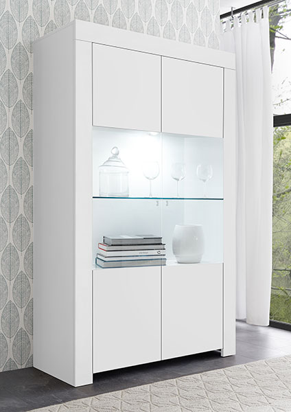 Vetrina 2 ante laccata bianco opaco con maniglia a gola