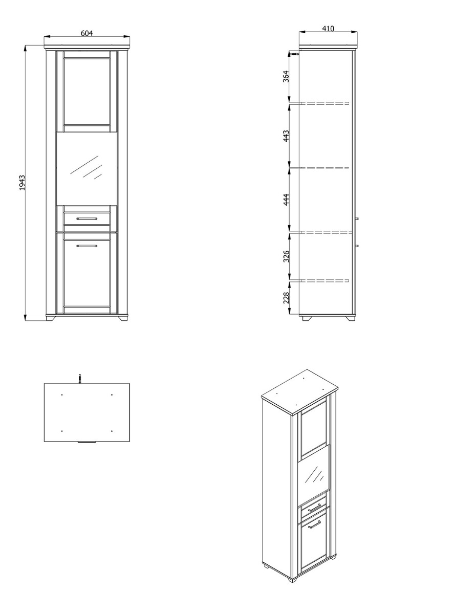 Vetrina colonna 2 ante, finitura Rovere e Carbone