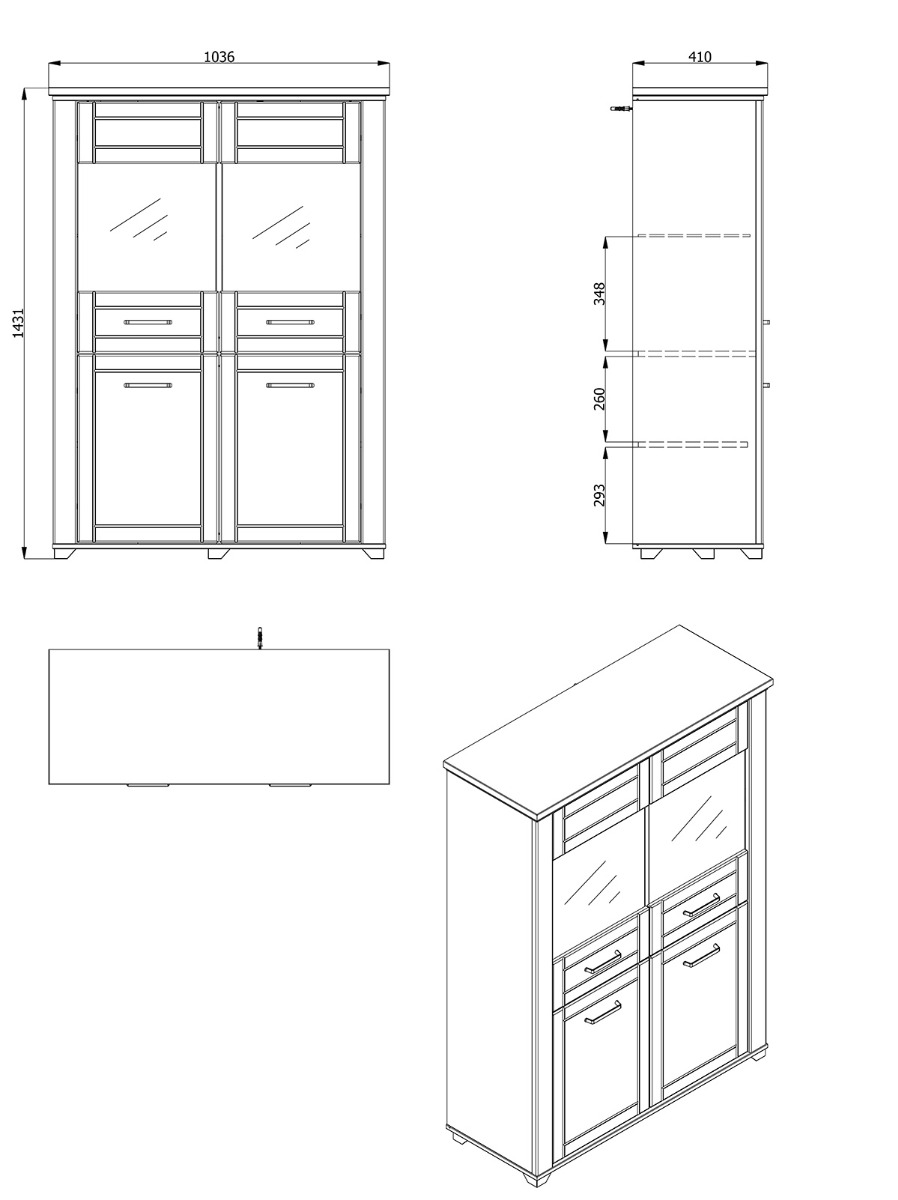 Vetrina doppia colonna, finitura Rovere e Carbone
