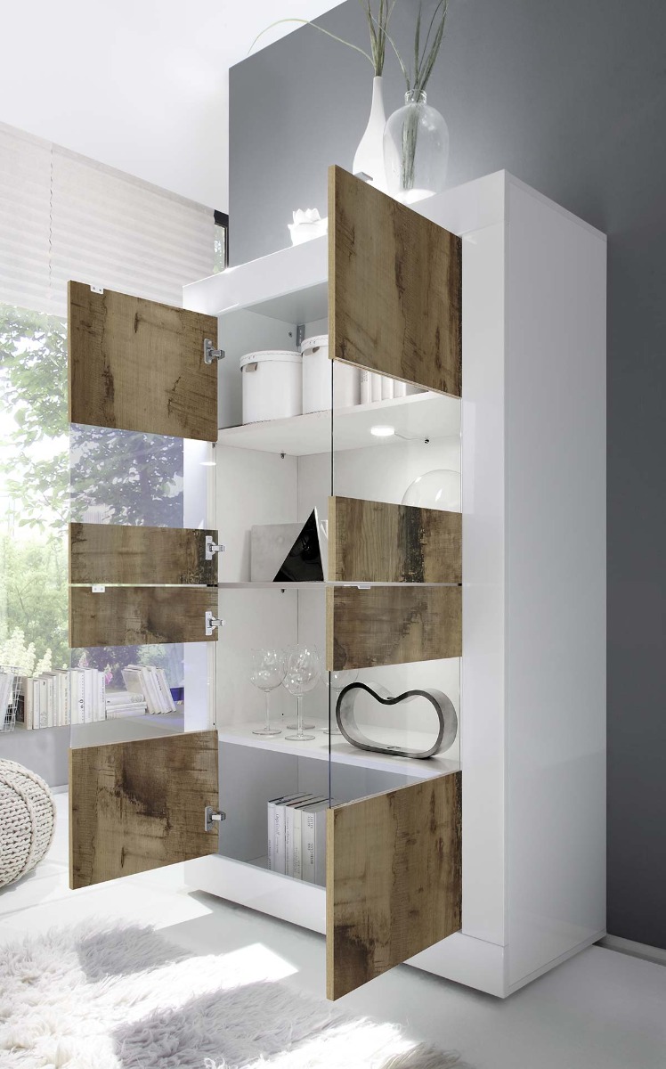 Vetrina doppia colonna "Beta" Bianca Lucida con 4 ante Pero