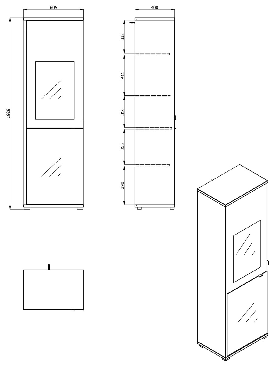Vetrina con ante vetro grigio, finitura Grafite e Rovere