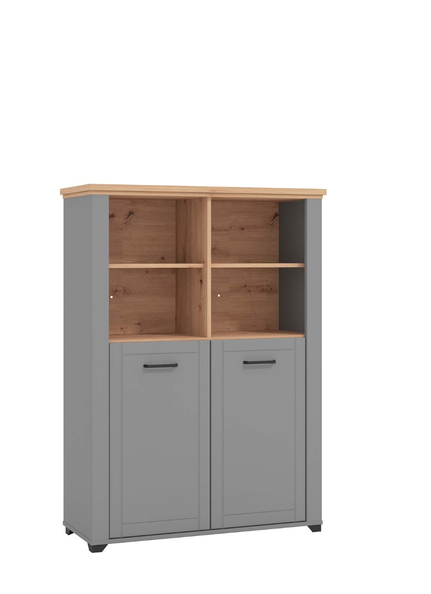 Vetrina contemporanea a 2 ante, finitura Rovere e Carbone