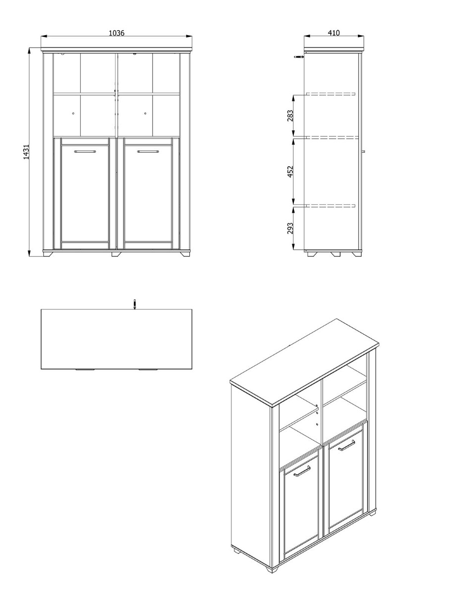 Vetrina contemporanea a 2 ante, finitura Rovere e Carbone